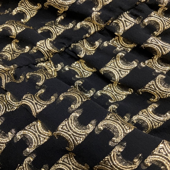 CELINE BLACK / GOLD METALLIC FALL WINTER 2022 TRIOMPE LOGO TIE NECK SILK DRESS - Picture 5 of 7
